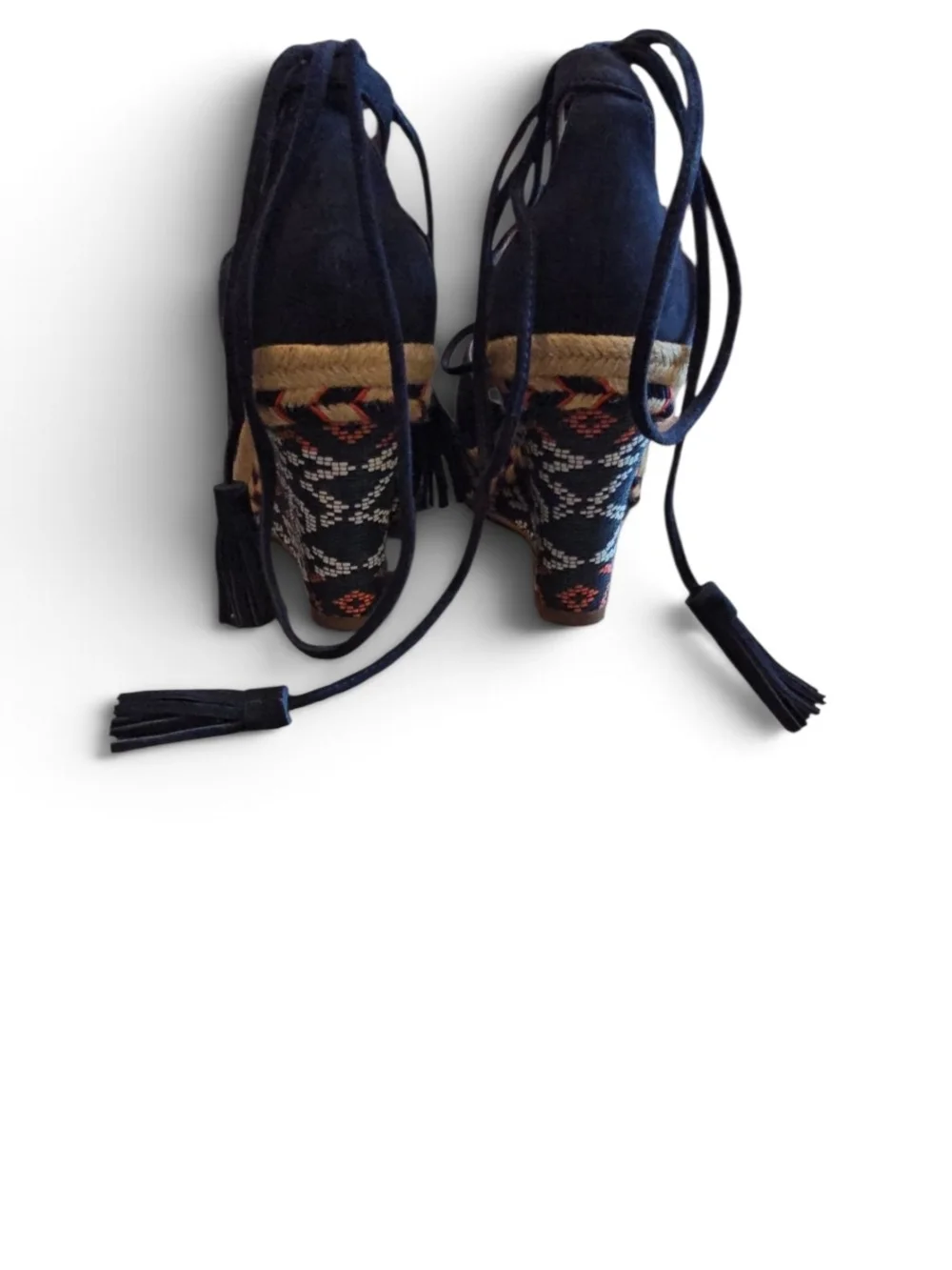 CAbi Navy Suede Espadrille Wedge Sandals with Lace-Up Back